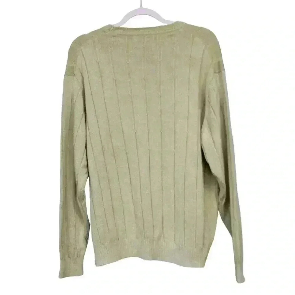 Vintage Talbots Men's Sweater Size XL Silk Cotton Cable Knit Pastel Green Preppy - Picture 9 of 12